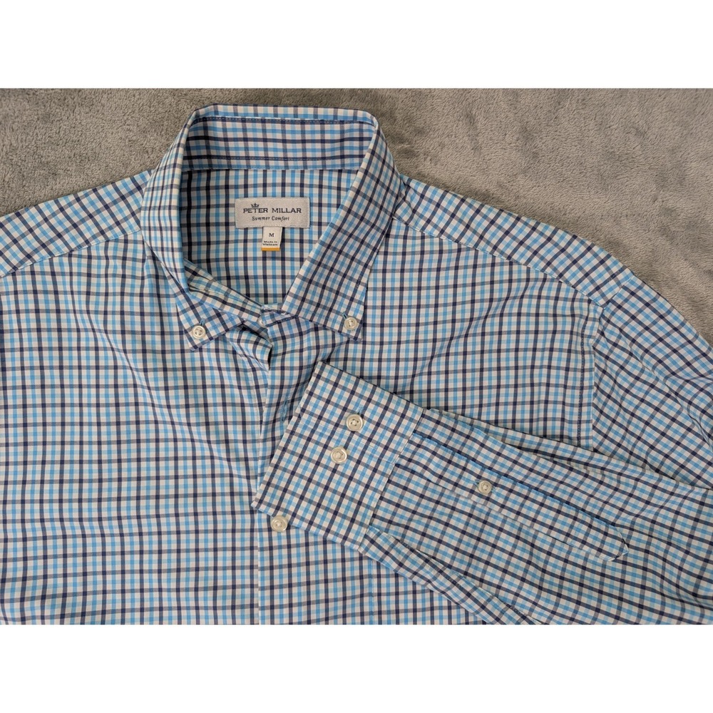 Peter Millar Summer Comfort Button Down Shirt Men Medium Plaid Performance Golf
